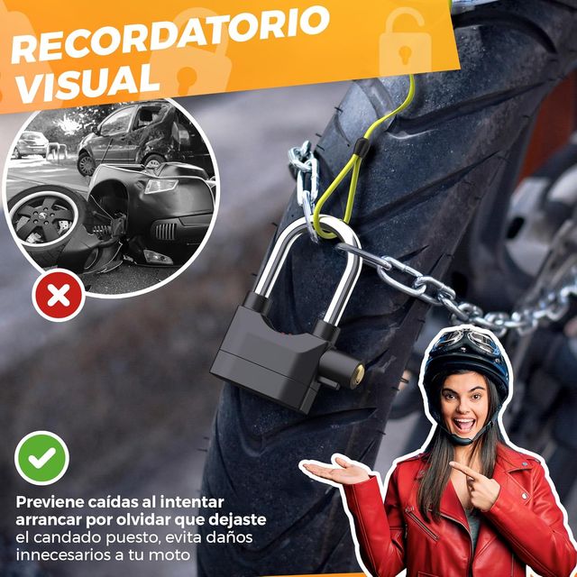 Candado moto alarma 110db + cable