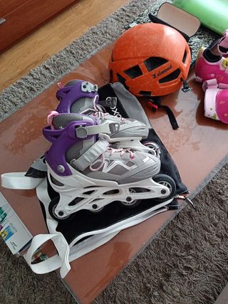 Patines Oxelo niña con protecciones, casco y bolsa