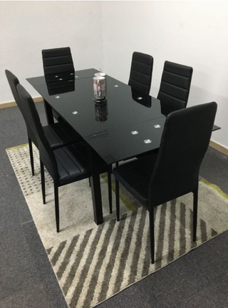 Mesa cristal 6 sillas - Gris/Negra