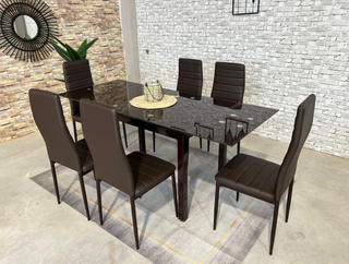 Mesa cristal 6 sillas - Gris/Negra