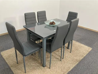 Mesa cristal 6 sillas - Gris/Negra