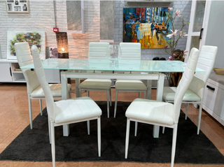 Mesa cristal 6 sillas - Gris/Negra