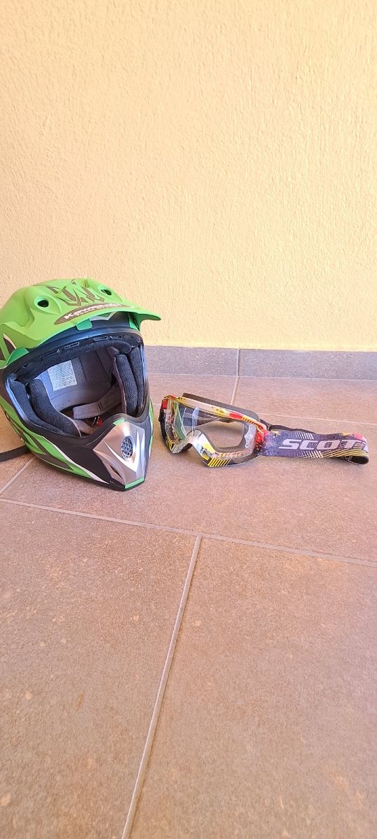 Capacete Kawasaki Motocross + Óculos Scott