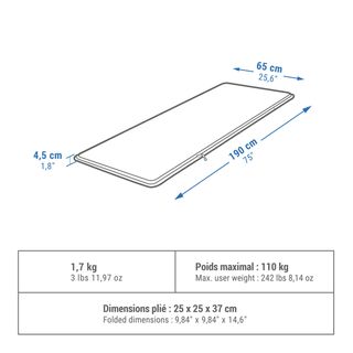 Aislante autoinflable de camping 1 persona 190x65 cm