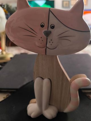 Gatto decorativo ceramica legno
