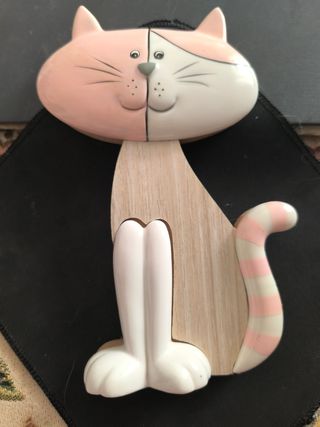 Gatto decorativo ceramica legno