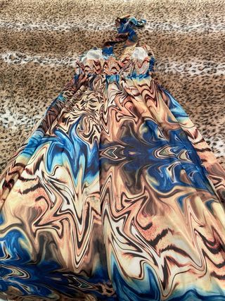 Vestido largo estampado azul y marrón