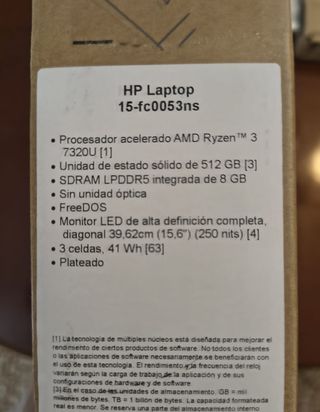 Portátil - HP 15,6" Ryzen 3 7320U 8 GB 512 GB SSD 