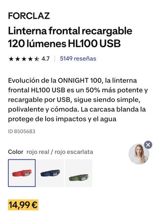 Linterna frontal Decathlon roja