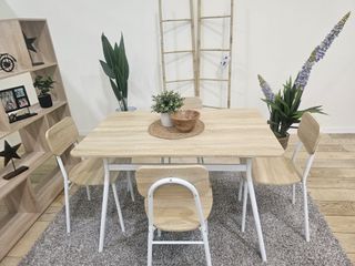 Mesa Comedor Madera+Metal 4 Sillas