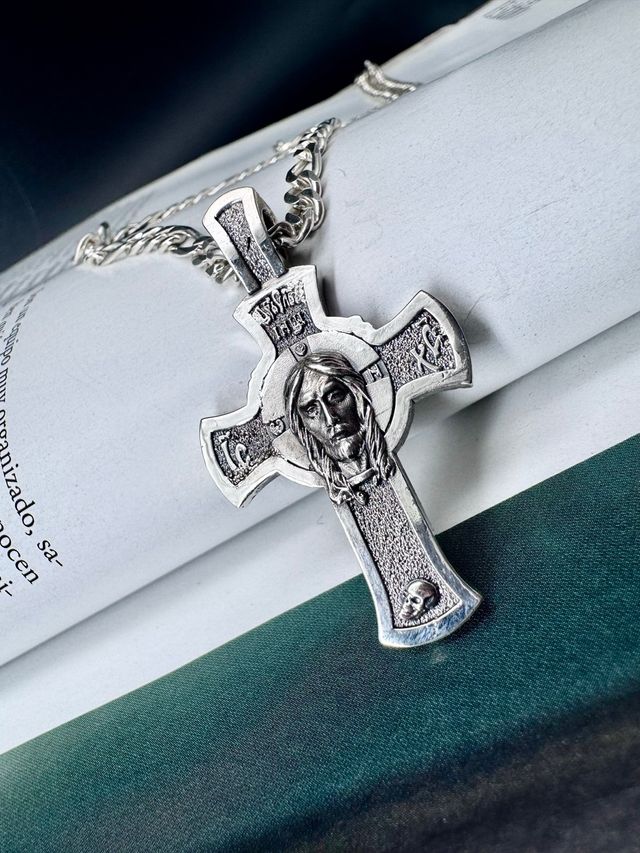 Croce in argento Gesù e la Madre di Dio