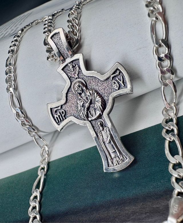 Croce in argento Gesù e la Madre di Dio