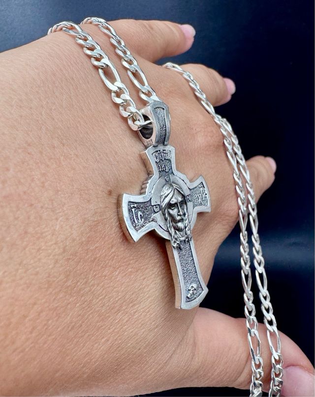 Croce in argento Gesù e la Madre di Dio