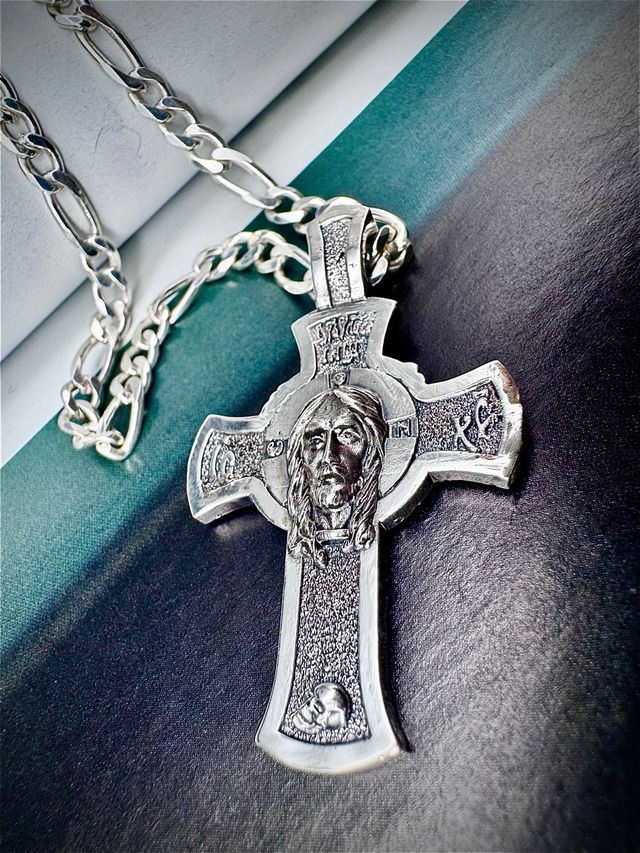 Croce in argento Gesù e la Madre di Dio