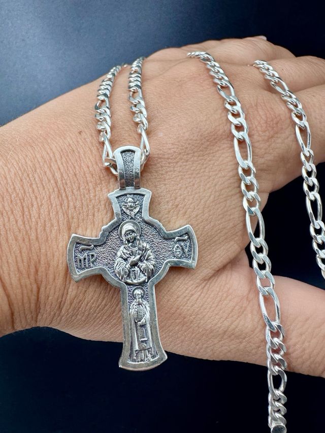 Croce in argento Gesù e la Madre di Dio