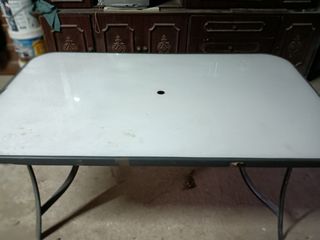 Mesa terraza cristal blanco - metal