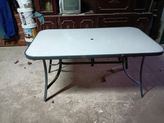Mesa terraza cristal blanco - metal
