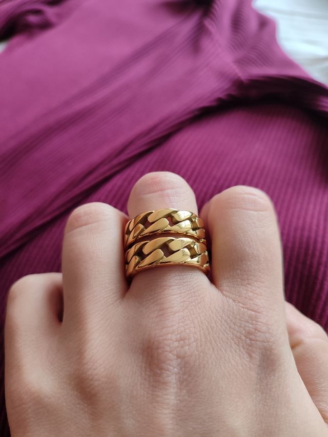 Anillo cubano dorado acero