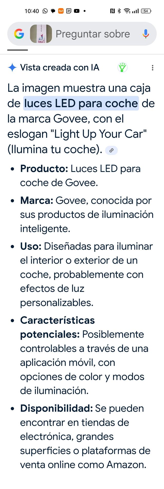 Sin usar Luces LED coche Govee - Kit 4 tiras