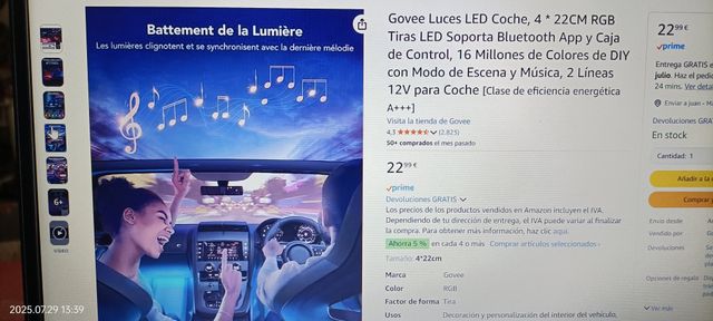 Sin usar Luces LED coche Govee - Kit 4 tiras