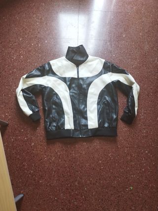 Chaqueta cuero bicolor