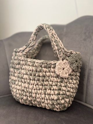 Borsa uncinetto beige e verde