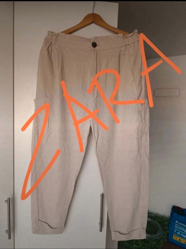 Pantalones Zara beige - tiro alto