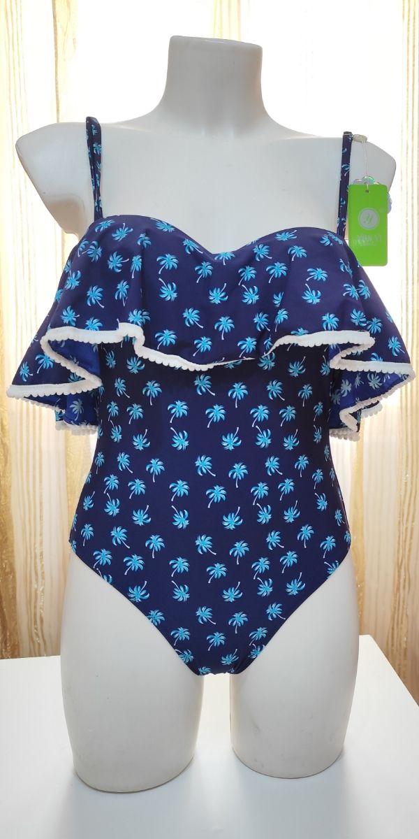 Costume intero blu con palme estivo donna