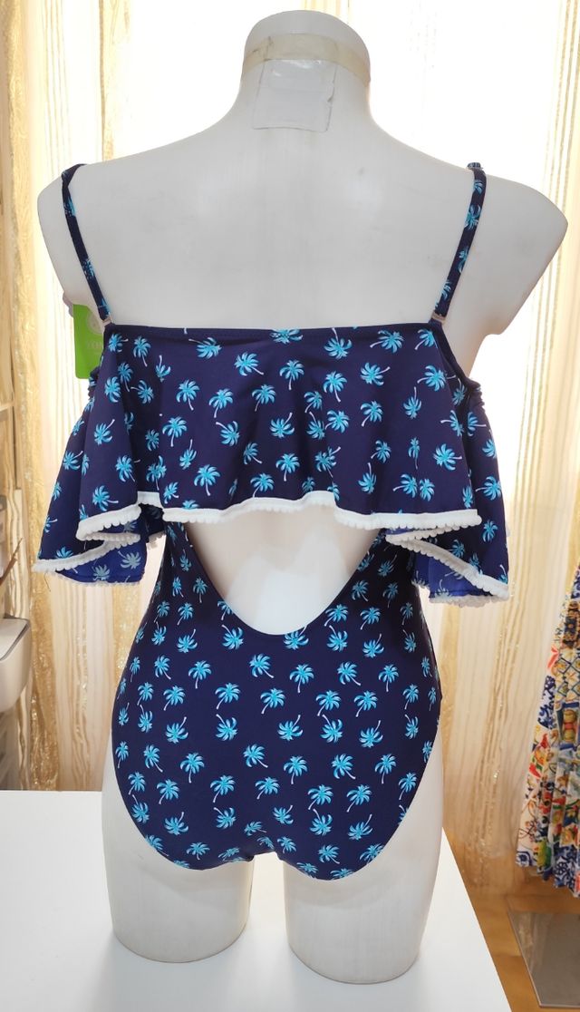 Costume intero blu con palme estivo donna