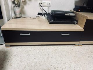 Mueble TV salón 2 piezas base + colgante + vitrina