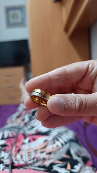 Anillo acero dorado plata