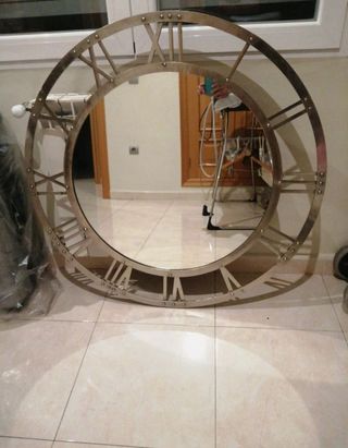 Espejo reloj pared metal plata