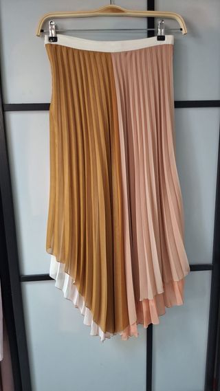 Falda plisada Uterqüe M - marrón/rosa
