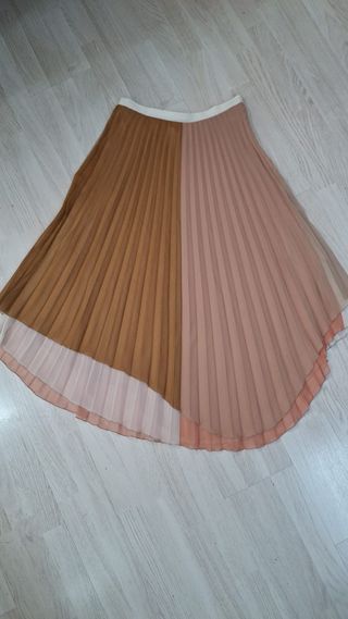 Falda plisada Uterqüe M - marrón/rosa