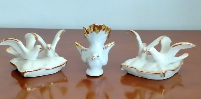 3 Colombe Ceramica Bianca Oro