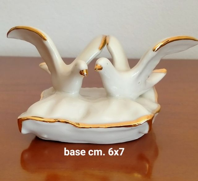 3 Colombe Ceramica Bianca Oro