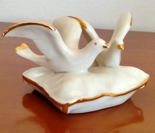 3 Colombe Ceramica Bianca Oro