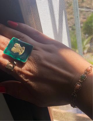 Anillo vintage oro y verde