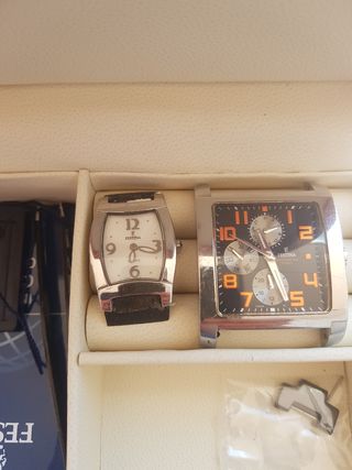 2 relojes Festina: uno plateado, uno negro