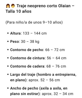 Traje Neopreno Surf niño 10 años