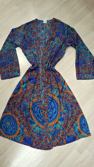 Kimono seda azul y naranja
