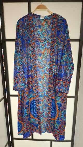 Kimono seda azul y naranja
