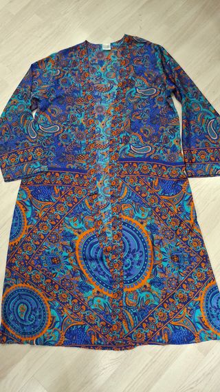 Kimono seda azul y naranja