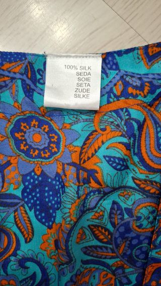 Kimono seda azul y naranja