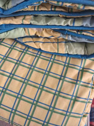 Edredón ligero algodón azul-amarillo, cama de 90cm