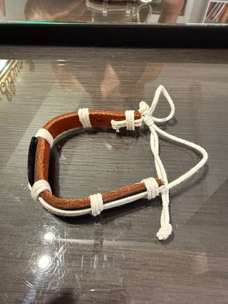 Braccialetto etnico pelle marrone bianco