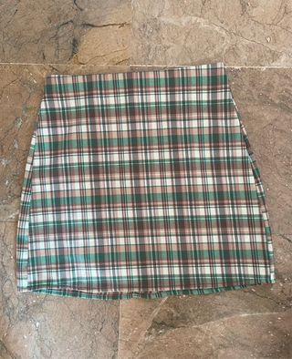 Mini Falda cuadros Zara marrón-verde