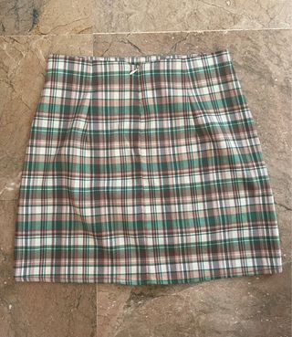 Mini Falda cuadros Zara marrón-verde