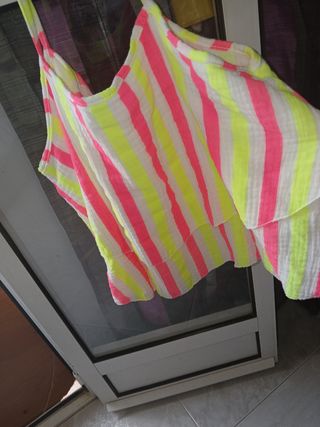 Conjunto rayas rosa-amarillo