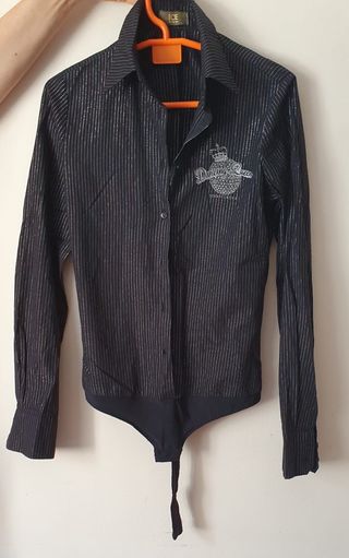 Body camisa mujer negra-plata T-S